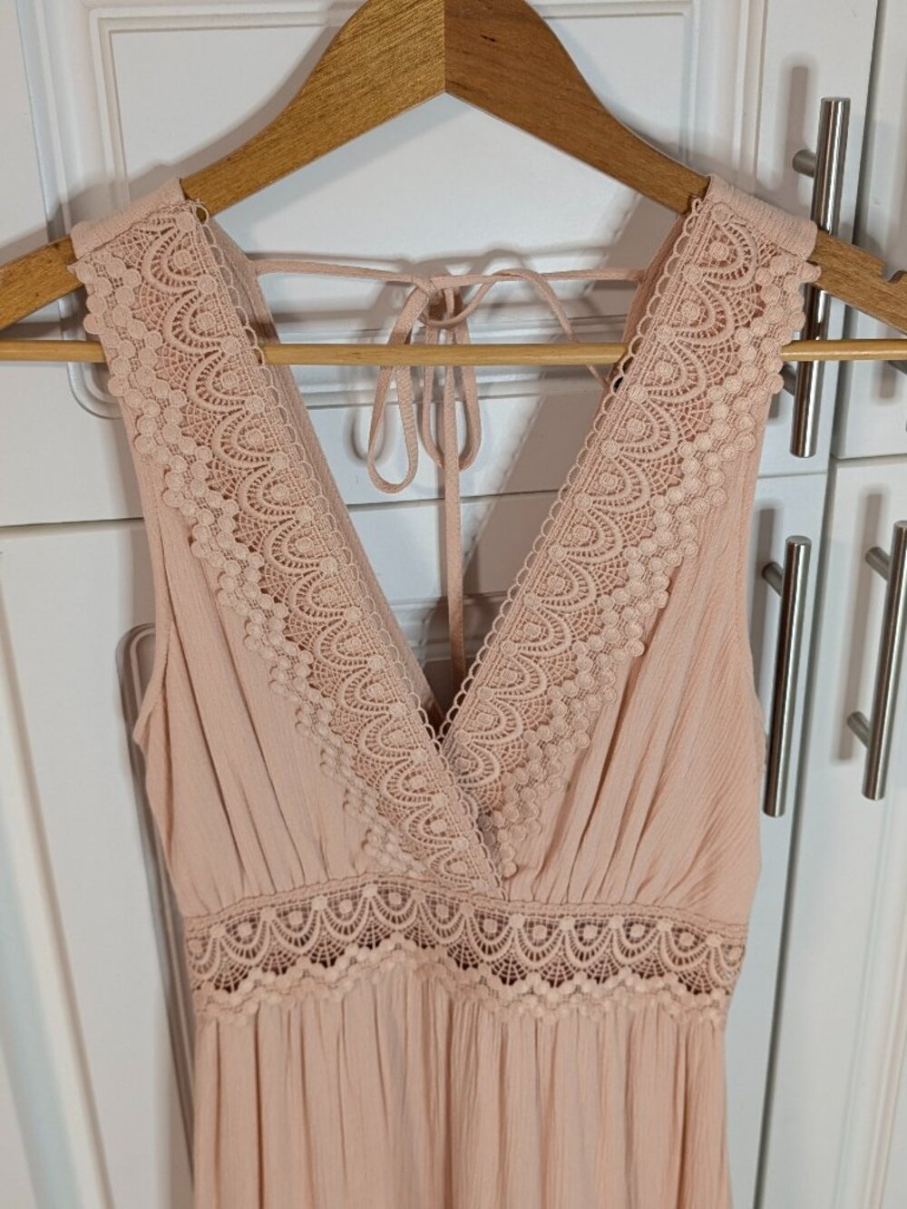 Blush Pink Lace Tiered Maxi Dress S Coquette Romantic Prairie Fairycore NWOT - Picture 4 of 11